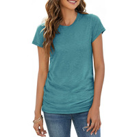 Sherosa Womens Summer Tops Short Sleeve O Neck Plain T Shirts Cute Blue Green L