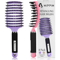 Boar Bristle Hair Brush Set Of 2, Hippih Wet & Dry Hair Brushes Made By Fine Natural Boar Hair Can Adds Shine And Smoothing, Detangling Hairbrush For Women, Men & Kids\' Long Curly Thick Hair