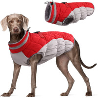 Fuamey Dog Coat - Warm Winter Jacket With Padded Fleece, Reflective, Waterproof & Windproof, Built-In Harness, Red, Large