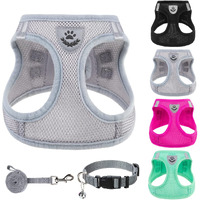 Pupteck Adjustable Dog Harness Collar And Leash Set Step In No Pull Pet Harness For Small Medium Dogs Puppy And Cats Outdoor Walking Running, Soft Mesh Padded Reflective Vest Harnesses, Solid Grey S