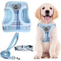 Pupteck Adjustable Dog Harness Collar And Leash Set Step In No Pull Pet Harness For Small Medium Dogs Puppy And Cats Outdoor Walking Running, Soft Mesh Padded Reflective Vest Harnesses, Blue M