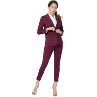 Marycrafts Women\'s Business Blazer Pant Suit Set For Work 20 Burgundy