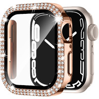 Adepoy For Apple Watch Case Series 7/8 45Mm With Tempered Glass Screen Protector, Double Bling Case Crystal Diamonds Rhinestone Bumper Overall Hard Pc Ultra-Thin Protective Cover For Iwatch 45Mm