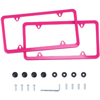 Livtee 4 Holes Stainless Steel License Plate Frames, 2 Pcs Car Licence Plate Covers, Automotive Exterior Accessories Slim Design With Bolts Washer Caps For Us Vehicles, Rose Red