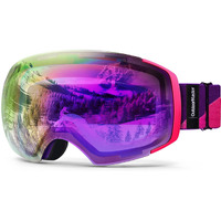 Outdoormaster Ski Goggles Pro - Frameless, Interchangeable Lens 100% Uv400 Protection Snow Goggles For Men & Women (Pink-Purple Frame Vlt 45% Fuchsia Lens And Free Protective Case)