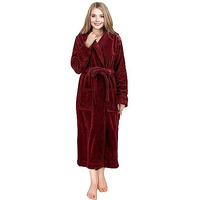 Ny Threads Womens Fleece Bath Robe - Shawl Collar Soft Plush Spa Robe, Burgundy, Small