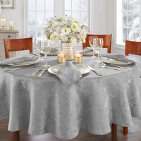 Elrene Home Fashions Caiden Elegance Damask Fabric Tablecloth, 90" Round, Silver