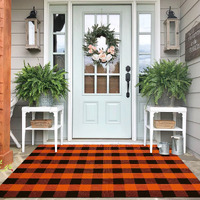 Iohouze Cotton Buffalo Plaid Check Rug Outdoor Doormat 4X6 Washable Woven Outdoor Indoor Welcome Mats For Front Doorfarmhouseentrywayhome Entrance Black And Orange Outdoor Rug