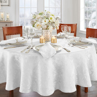 Elrene Home Fashions Caiden Elegance Damask Fabric Tablecloth, 60" X 84" Oval, White