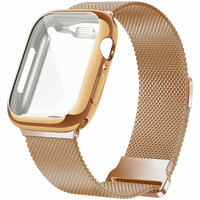 Geoumy Metal Magnetic Bands Compatible For Apple Watch Band 42Mm With Case, Stainless Steel Milanese Mesh Loop Replacement Strap Compatible With Iwatch Series 9/8/7/6/5/4/3/2/1 Se Women Men,Rose Gold