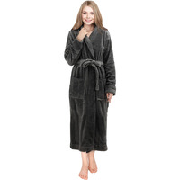 Ny Threads Womens Fleece Bath Robe - Shawl Collar Soft Plush Spa Robe, Dark Grey, Small