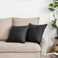 Jeanerlor Pack Of 2 24 X 24 Inch Cotton Linen Soft Soild Decorative Square Throw Pillow Covers Green Cushion Case Set For Bedroom/Sofa/Car 60 X 60 Cm, Black