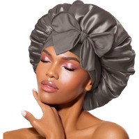 Bonnet Queen Satin Bonnet Silk Bonnet For Sleeping Women Hair Bonnet Night Sleep Cap Scarf Wrap For Curly Hair With Tie Band Gray-Brown