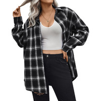 In\'Voland Womens Plus Size Flannel Plaid Shirt Roll Up Long Sleeve Mid-Long Button Down Shirts Casual Boyfriend Tops
