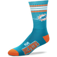 For Bare Feet Nfl Youth 4 Stripe Deuce Crew Sock, Miami Dolphins, One Size