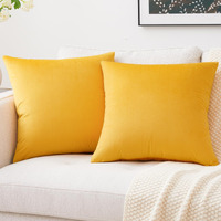 Mixhug Decorative Throw Pillow Covers, Velvet Cushion Covers, Solid Throw Pillow Cases For Couch And Bed, Mustard Yellow, 16 X 16 Inches, Set Of 2
