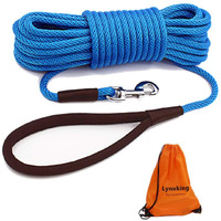 Lynxking Check Cord Dog Leash Long Lead Training Tracking Line Comfortable Handle Heavy Duty Puppy Rope 10Ft 15Ft 30Ft 50Ft For Small Medium Large Dog Blue