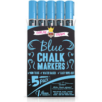 Chalky Crown Liquid Chalk Marker Pen - Dry Erase Marker - Chalk Markers For Chalkboard Signs, Windows, Blackboard, Glass - 6Mm Reversible Tip (Blue, 5 Pack)