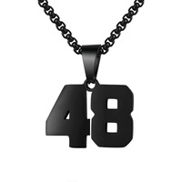 Number Necklace For Men Black Athletes Number Stainless Steel Chain 00-99 Number Charm Pendant Personalized Sports Jewelry For Men Basketball Baseball Football(48)