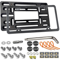 Aootf Front License Plate Bracket- Universal Front Bumper License Plate Mounting Kit, Car Tag Holder Adapter& Carbon Fiber Plate Cover, Anti-Theft Lock Screws, Caps, Nuts, For Us Vehicle Trailer Truck