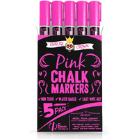 Chalky Crown Liquid Chalk Marker Pen - Dry Erase Marker - Chalk Markers For Chalkboard Signs, Windows, Blackboard, Glass - 6Mm Reversible Tip (Pink, 5 Pack)