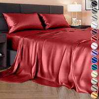 Decolure Satin Sheets Full Size Set 4 Pcs - Silky & Luxuriously Soft Satin Bed Sheets W/ 15 Inch Deep Pocket - Double Stitching, Wrinkle Free (Red)