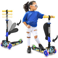Hurtle 10 Wheeled Scooter For Kids - Stand & Cruise Child/Toddlers Toy Folding Kick Scooters W/Adjustable Height, Anti-Slip Deck, Flashing Wheel Lights, For Boys/Girls 2-12 Year Old - Hurtle