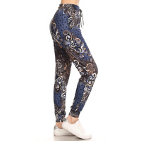 Leggings Depot Jga-R773-L Modern Floral Print Jogger Pants W/Pockets, Large