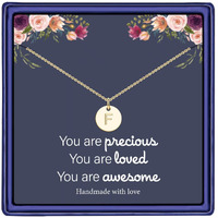 Hidepoo Tiny Initial Necklaces For Girls - 14K Gold Filled Necklace Jewelry For Girls Necklace Disc Double Side Engraved Initial Necklace Personalized Alphabet Letter Necklace For Women Pendant F