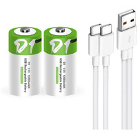 Usb D Lithium Ion Rechargeable Battery, High Capacity 15V 12000Mwh Rechargeable D Battery, 4 H Fast Charge, 1200 Cycle With Type C Port Cable, Constant Output,2-Pack