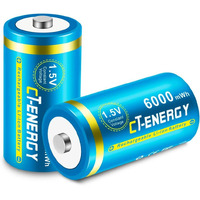 Ct-Energy Rechargeable C Batteries 15V Lithium C Size High Capacity In 1500Cycle 6000Mwh 25H Fast Charging 2 Pack