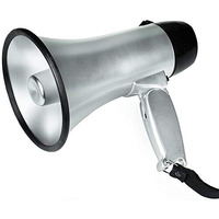 Mymealivos Portable Megaphone Bullhorn 20 Watt Power Megaphone Speaker Voice And Siren/Alarm Modes With Volume Control And Strap (Silver)