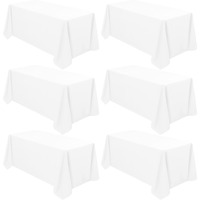 6 Pack Tablecloth 90 X 132 Inch Polyester Table Cloth For 6 Foot Rectangle Tables,Stain And Wrinkle Resistant Washable Fabric Table Covers Polyester White Table Clothes For Wedding,Party,Banquet