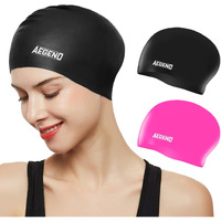 Aegend Swim Caps For Long Hair, Durable Silicone Swimming Caps For Women Men Adults Youths, Easy To Put On And Off, Waterproof Swim Hats Bathing Caps To Keep Hair Dry, 2 Pack, Black Pink