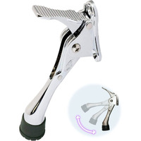 One Touch Kickdown Door Stopper, Door Holder, Heavy Duty Door Stops, Bottom Of Door, Height-Adjustable Rubber Tips By Hashi (Chrome 4 Inch X 1Pack)