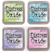 Tim Holtz Ranger Distress Oxide Ink Bundle - Four 3" X 3" Pads (L - Lights : Twisted Citron, Broken China, Shaded Lilac, And Spun Sugar)