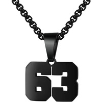 Number Necklace For Boy Black Athletes Number Stainless Steel Chain 00-99 Number Charm Pendant Personalized Sports Jewelry For Men Basketball Baseball Football(63) Over 18 Years Old
