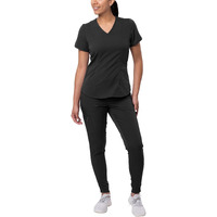 Adar Pro Modern Athletic Scrub Set For Women - Modern V-Neck Scrub Top & Yoga Jogger Scrub Pants - P9500 - Black - Xs