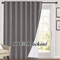100% Blackout Linen Look Patio Door Curtain 84 Inches Long Extra Wide Thermal Insulated Grommet Curtain Drapes For Living Room / Sliding Glass Door, Primitive Winow Treatment Decoration, Grey