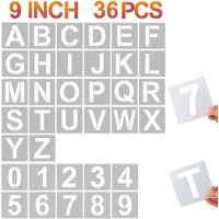 Yeajon 9 Inch Letter Stencils And Numbers, 36 Pcs Alphabet Art Craft Stencils, Reusable Plastic Art Craft Stencils For Wood, Wall, Fabric, Rock, Chalkboard, Signage, Diy School Art Projects (9 Inch)