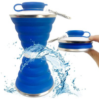 Collapsible Water Bottle, Camping Cup With Carabiner, Reuseable Silicone Foldable Leak Proof Portable Sports Travel Water Bottles For Outdoor, Travel Gym Hiking, Bpa Free, Cycling Cups With Carabiner