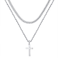 Yooblue Cross Necklace For Men Women, Mens Necklace Silver Layered Rope Chain Cross Pendant Simple Necklace Jewelry Dainty Cross Chain Necklace For Men Women 18 20 Inch Mens Gifts Christmas