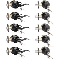 Knobwell 5 Pack Keyed Alike Entrance Door Lever Door Handle Exterior Door Lock Set With Deadbolt Reversible For Right And Left Side And A Single Cylinder Deadbolt Set