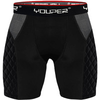 Youper Youth Elite Compression Padded Sliding Shorts W/Cup Pocket For Baseball, Football (Black, Large)