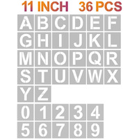 Yeajon 11 Inch Letter Stencils And Numbers, 36 Pcs Alphabet Art Craft Stencils, Reusable Plastic Art Craft Stencils For Wood, Wall, Fabric, Rock, Signage, Diy Art Projects (11 Inch)