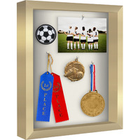 Americanflat 11X14 Shadow Box Frame In Gold With Soft Linen Back - Composite Wood With Polished Glass - Horizontal And Vertical Formats For Wall And Tabletop