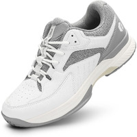 Fitville Wide Width Pickleball Shoes For Men All Court Tennis Shoes With Arch Support For Plantar Fasciitis (White&Grey, 11 X-Wide)