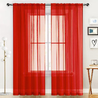 Spacedresser Sheer Voile Window Treatment Rod Pocket Curtain Panels For Kitchen Bedroom Living Room Drapes Sunlight Filtering Privacy Semi Home Decor Assorted (Red, 52 W X 45 L)