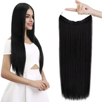 Reecho Invisible Wire Hair Extensions With Transparent Headband Adjustable Size Removable Secure Clips In Straight Secret Hairpiece For Women (24 Inch (Pack Of 1), Natural Black)