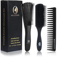 Brushzoo Detangling Brush For Curly Hair, Hair Brushes For Women Men Or Kids Black Natural Hair, Detangler Brush For Natural 3/4Abc Hair, Easier & Faster Detangling For Wet Dry Hair (Black)